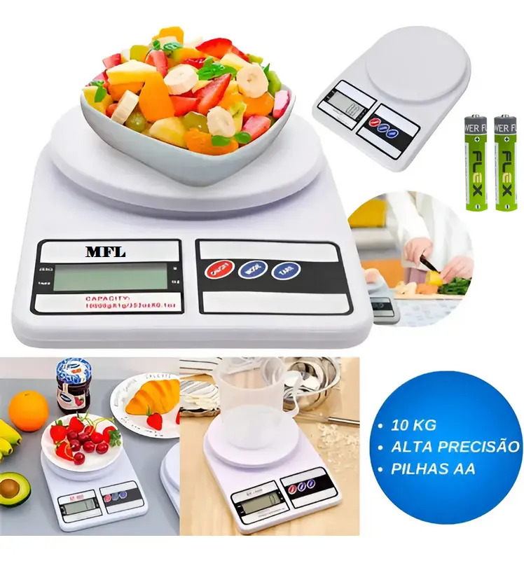 Balança Cozinha Digital 10kg Alta Precisão Dieta E Nutrição Capacidade máxima 10 kg Cor Branco Marca MFL