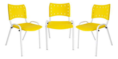 Kit Com 3 Cadeira Iso Recepção Clinica Fixa Otimiza Eh Aço B Cor Amarelo