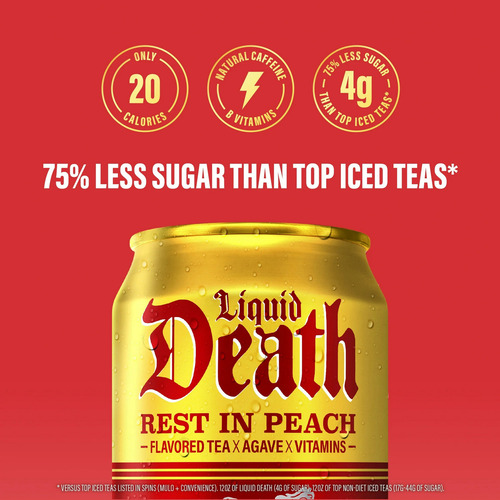 Liquid Death Rest In Peach Flavored Tea-agave-vitamins 6cans