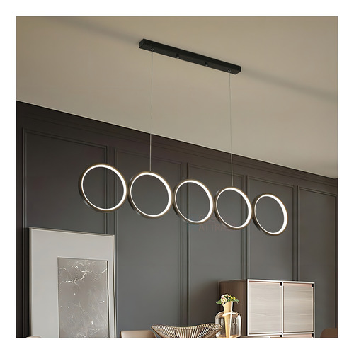 Lustre Moderno Led Luminária C/ Dimmer 100cm Preto Círculos 110V/220V