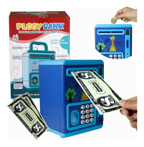 Alcancía Electrónica Caja Seguridad Para Niños Clave Monedas Color Azul