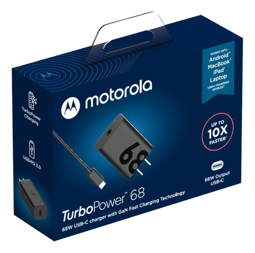 Cargador Motorola Turbo Power 68w Incluye Cable Tipo Usb C A Color Negro
