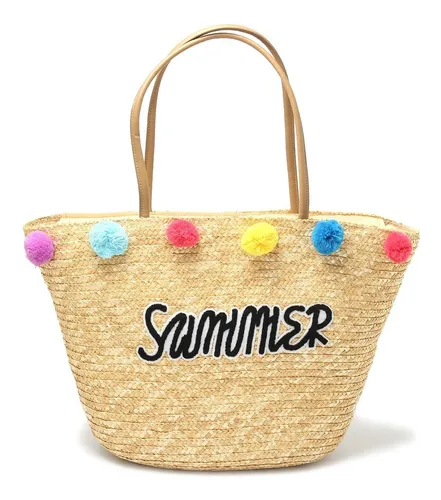 Canasto Bolso Playero Rafia Yute Grande Playa Mujer Summer