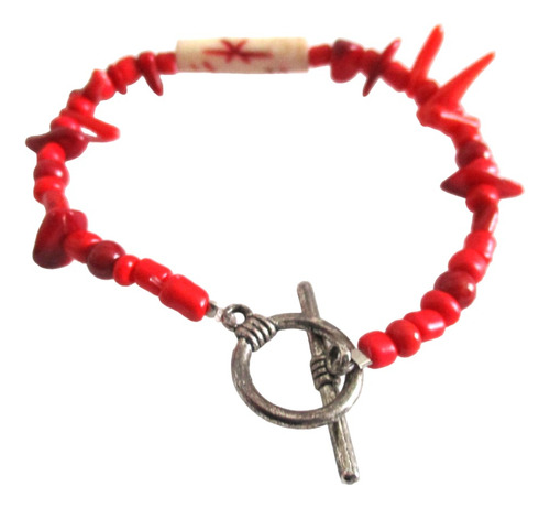 Vishudi Pulsera Mujer Chaquira Coral Hueso