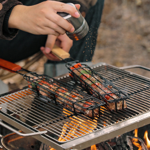 Cesta Portátil Para Asar Barbacoa Con Mango De Madera Para S