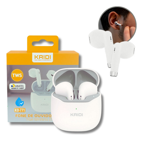 Fone Bluetooth Original Kaidi 5.1 Cor Branco Resistente S/fi Branco