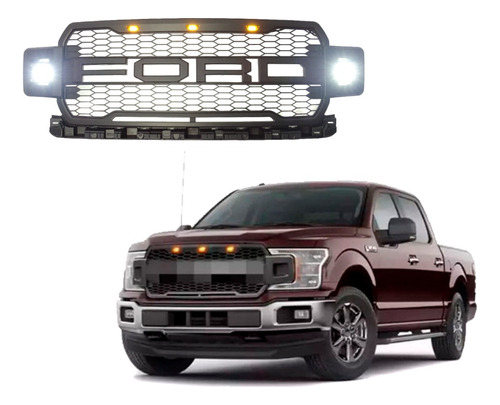 Máscara Ford F-150 Tipo Raptor C/led Y Foco Negra 2018-2020