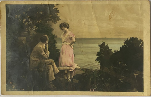 Antigua Postal Romántica, Foto, Pareja, 1921, Paisaje, Pr38