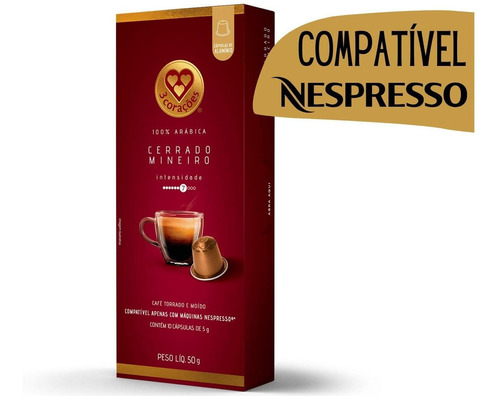 Capsula Nespresso Aluminio 3 Corações Cerrado Mineiro 10 Und