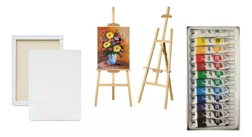 Pack/set De 3 Bastidores, Atril 175cm Mas 12 Pinturas