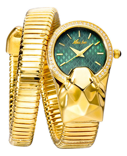 Relojes De Cuarzo Inoxidable Missfox 2808 De Moda Color Del Fondo Gold/green