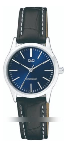 Reloj Q&q Mujer C09a-014py Cuero Negro 100% Original Azul