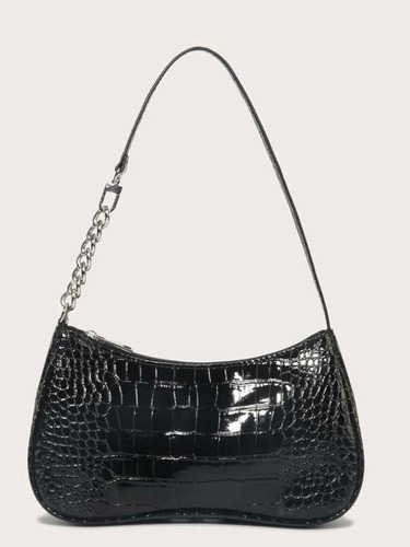 Bolso Negro Elegante Con Diseño De Cocodrilo