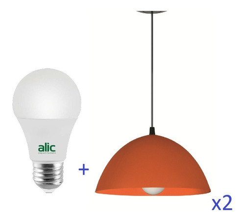 Pack X2 Colgante Pvc Naranja  Lampara Led 9w Luz Fria Calida