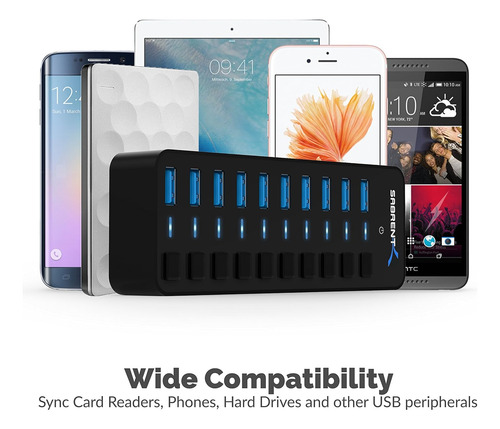 Hub Usb 3.0 De 10 Puertos Sabrent De 60 W Con Interruptor...