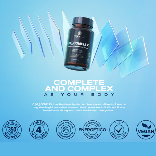 Mg Complex Blend De Magnésio 90 Cápsulas Essential Nutrition