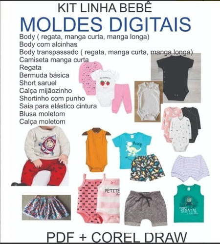 Kit Moldes Modelagem Linha Bebê Bodys, Shorts, Camisetas....