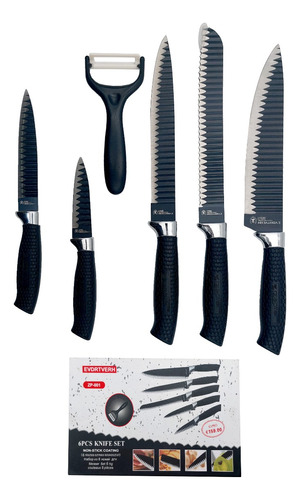 Set Cuchillos + Pelapapas Escuela Cheff 6 Piezas Premium 