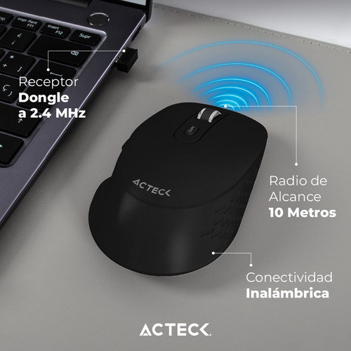 Mouse Acteck Flow Mi480 1600dpi 6 Botones Inalambrico Negro