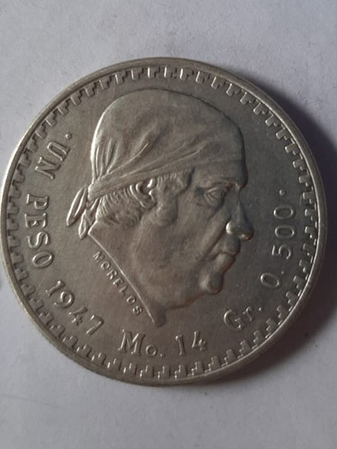 Moneda  1 Peso Cachetón. 1947. Ley. 500