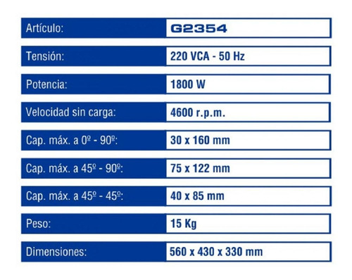 Imagen 5 de 9 de Sierra Ingletadora Biseladora Gamma 1800w G2354 Cortadora