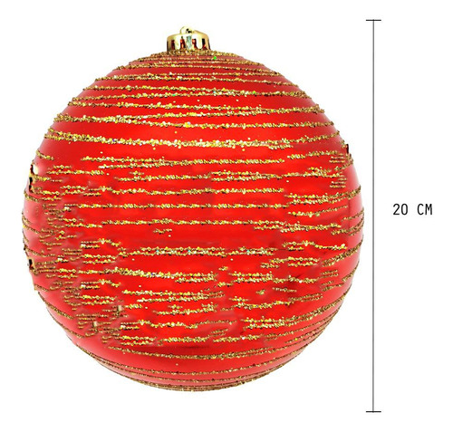 Bola Natal Gigante Vermelha 20cm Com Glitter