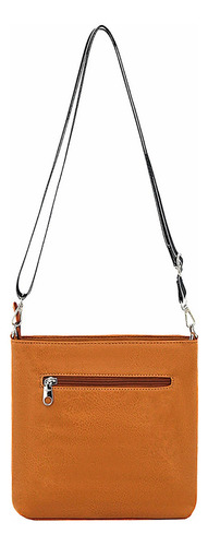 Morral Bandolera Dama Mujer Trendy 18602 Acabado De Los Herrajes Níquel Color Camel Correa De Hombro Camel Diseño De La Tela Lisa