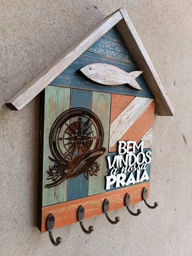 Porta Chaves Parede Casa Chaveiro Madeira Peixe Praia Mar