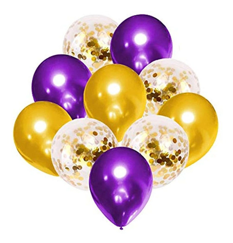 Globos De Latex Color Morado-dorado Con Confeti. Marca Pyle