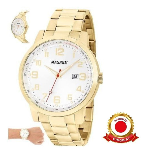 Relógio Masculino Dourado Magnum Ouro 18k 2 Anos De Garantia