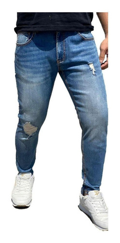 Imagen 7 de 8 de Pantalón Jeans Elasticado Semipitillo Rasgado Destroyed