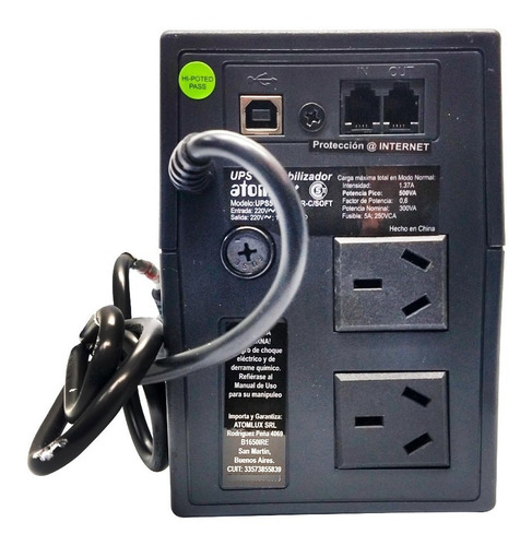 Imagen 3 de 5 de Estabilizador Ups Atomlux 500 Soft Tower 500va Pc