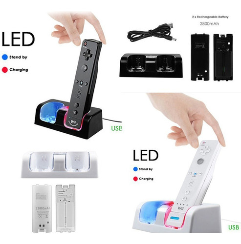 Estação De Carregamento 2-em-1 Para Controle Remoto Wii U Wi