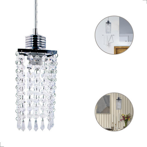 Mini Lustre Pendente Cristais Quadrado Diamante Prata E27