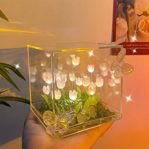 Tulipán Espejo Luz De Noche,diy Tulipán Flor Lámpara Led