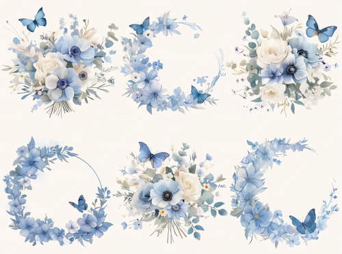 Kit Imagenes Png Clipart Flores Azules Y Marcos Acuarela