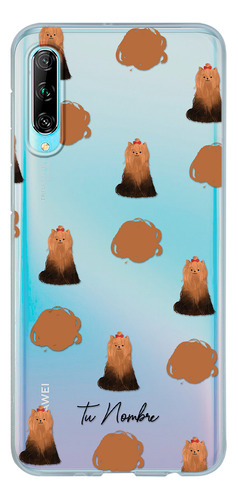 Funda Para Huawei Para Mujer Perrito Yorki Manchas Tu Nombre