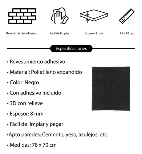 Revestimiento Adhesivo Para Pared 70 X 77 Negro