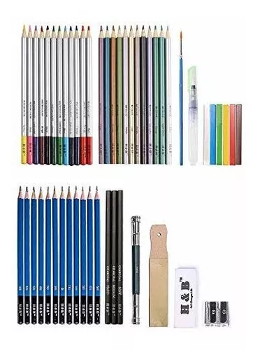 FUNSTAR Juego de lápices de dibujo, 51 piezas de kit de arte profesional de  dibujo, lápices de dibujo y kit de boceto, kit completo de artista incluye