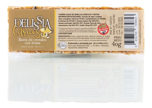 Imagen 2 de 3 de Barras De Cereales Delissia X 20 - Cítricos - Sin Tacc