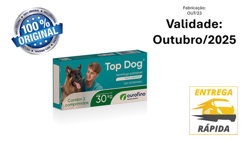 Top Dog Vermífugo Ouro Fino 30kg - Combate Vermes!
