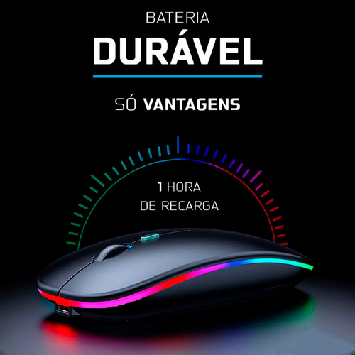 Mouse Sem Fio Led Rgb Com Design Ergonômico - Preto