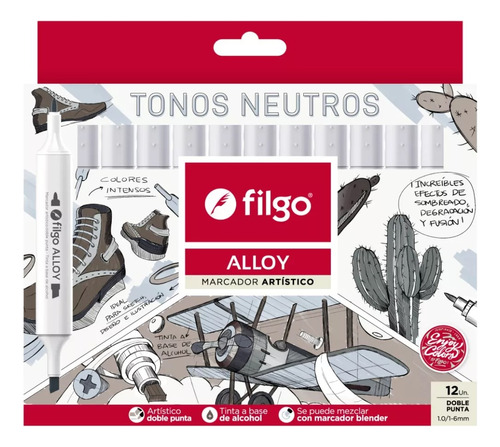 Marcadores Artisticos Alloy Filgo Tonos Neutros X12 Gris Prm