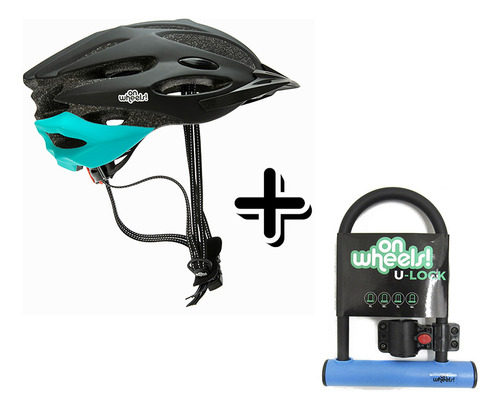 Casco On Wheels Sport Para Bicicleta Negro Azul + Candado