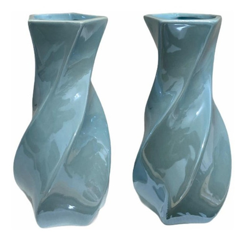 Imagem 1 de 3 de 2 Vasos Cerâmica Decorativo Esmaltado Ondas 18cm Envio Já