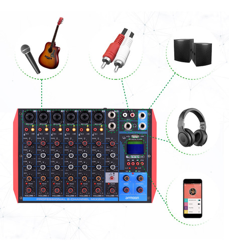 Ammoon Ag-8 8 Canales Consola De Mezcla Digital Audio Us