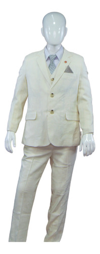 Traje Formal Niño/juvenil Lino Hueso Con Camisa Y Corbata