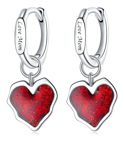 Aros Corazón Rojo Enamorado Plata Fina 925