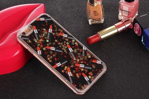 Funda Liquida Para iPhone Lipstick Mujer Estrella Glitter 3d