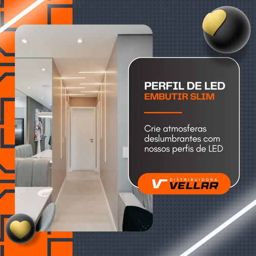 Perfil De Led Embutir 1,50m Slim De Aluminio Para Ripado